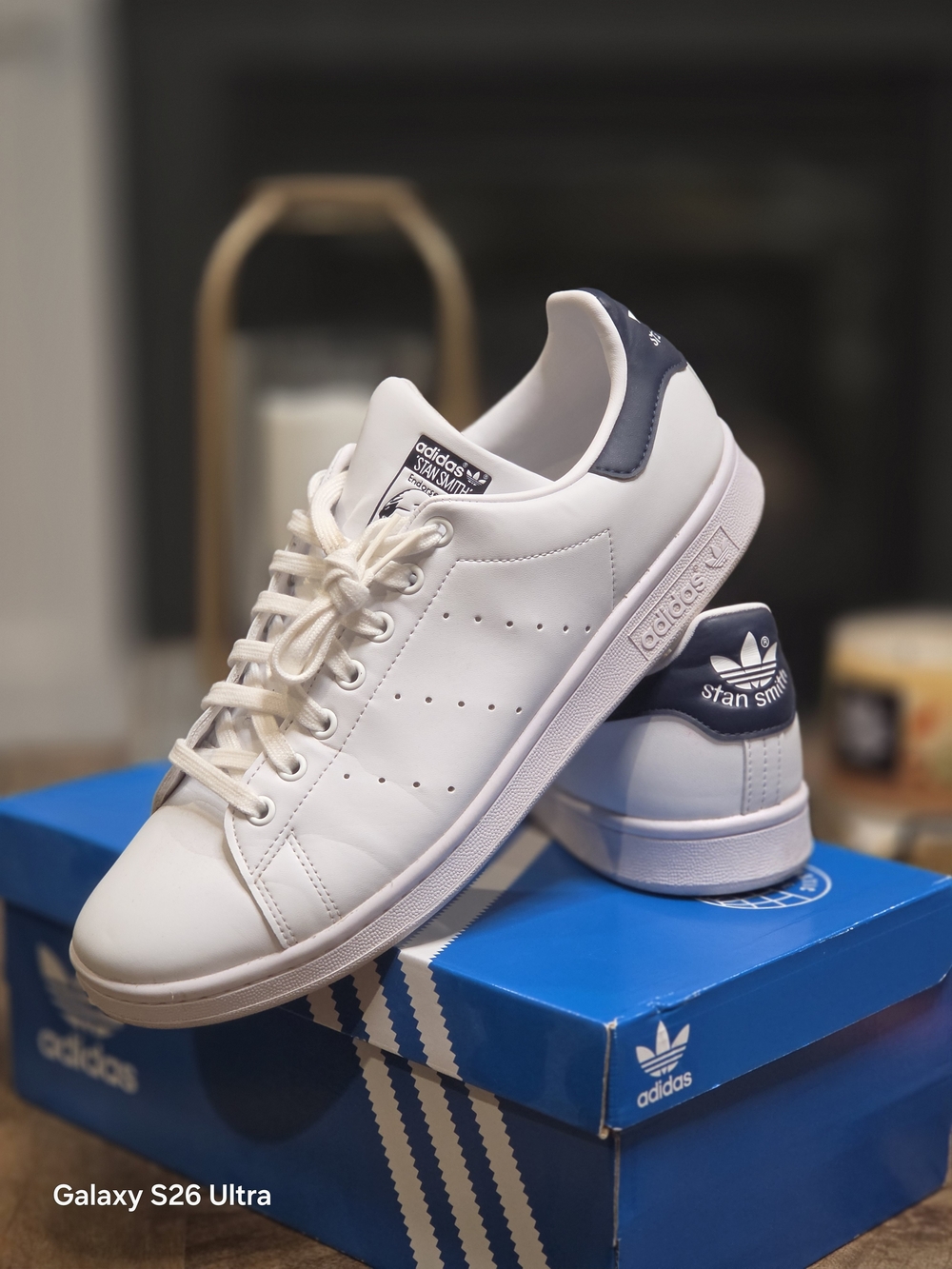 Adidas Stan Smith Men’s White Sneakers with Navy Heel